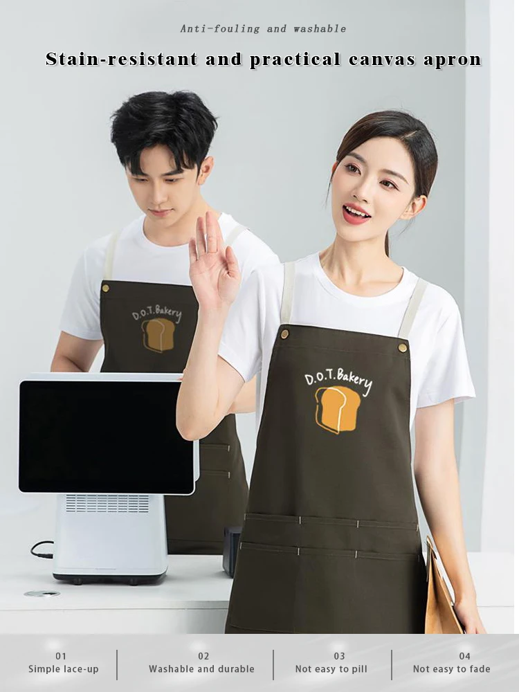 

Professional Poly-Cotton Cross Back Apron-Contrast Color Shoulder Straps for Cafe Restaurant Kitchen Staff Bubble Tea Shop Staff