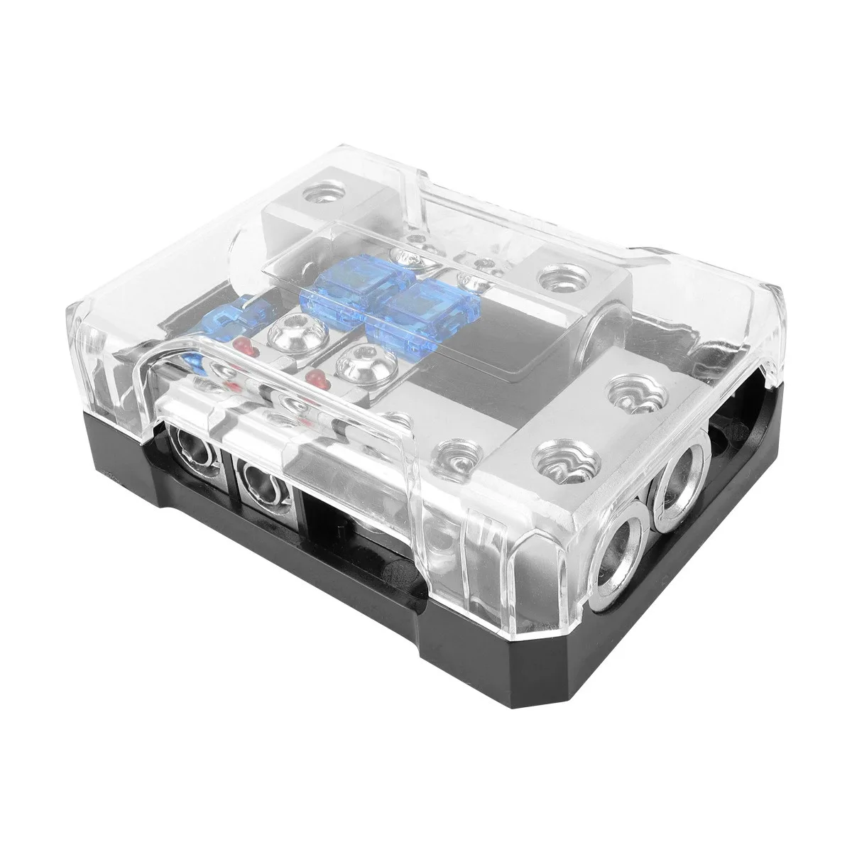 Compact 2 In 2 Out Fuse Holder Box Black ABS Zinc Alloy For Car Audio For Amplifier RV Marine Boat Sound System Power Management