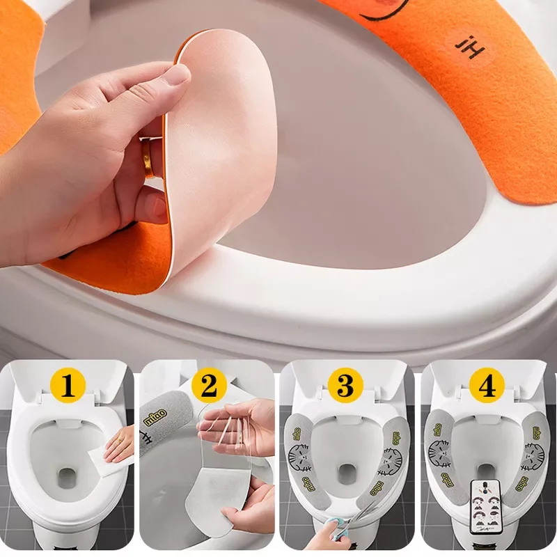 

Universal Toilet Seat Cover Soft Cartoon WC Toilet Sticky Seat Pad Washable Bathroom Warmer Seat Lid Cover Cushion 1pc