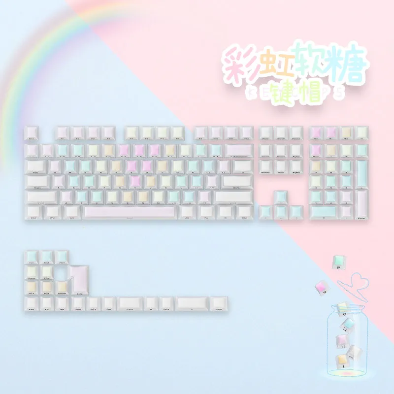Rainbow Jelly Keycaps Soft Silicone Gel Keycaps 126 keys Double shot Cherry Profile PC keycaps For MX Cherry Mechanical Keyboard