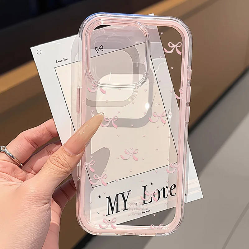 Cute Pink Bow Phone Case For iPhone 17 Pro Max Case iPhone 13 15 14 11 12 16 Pro Max Transparent 2 I
