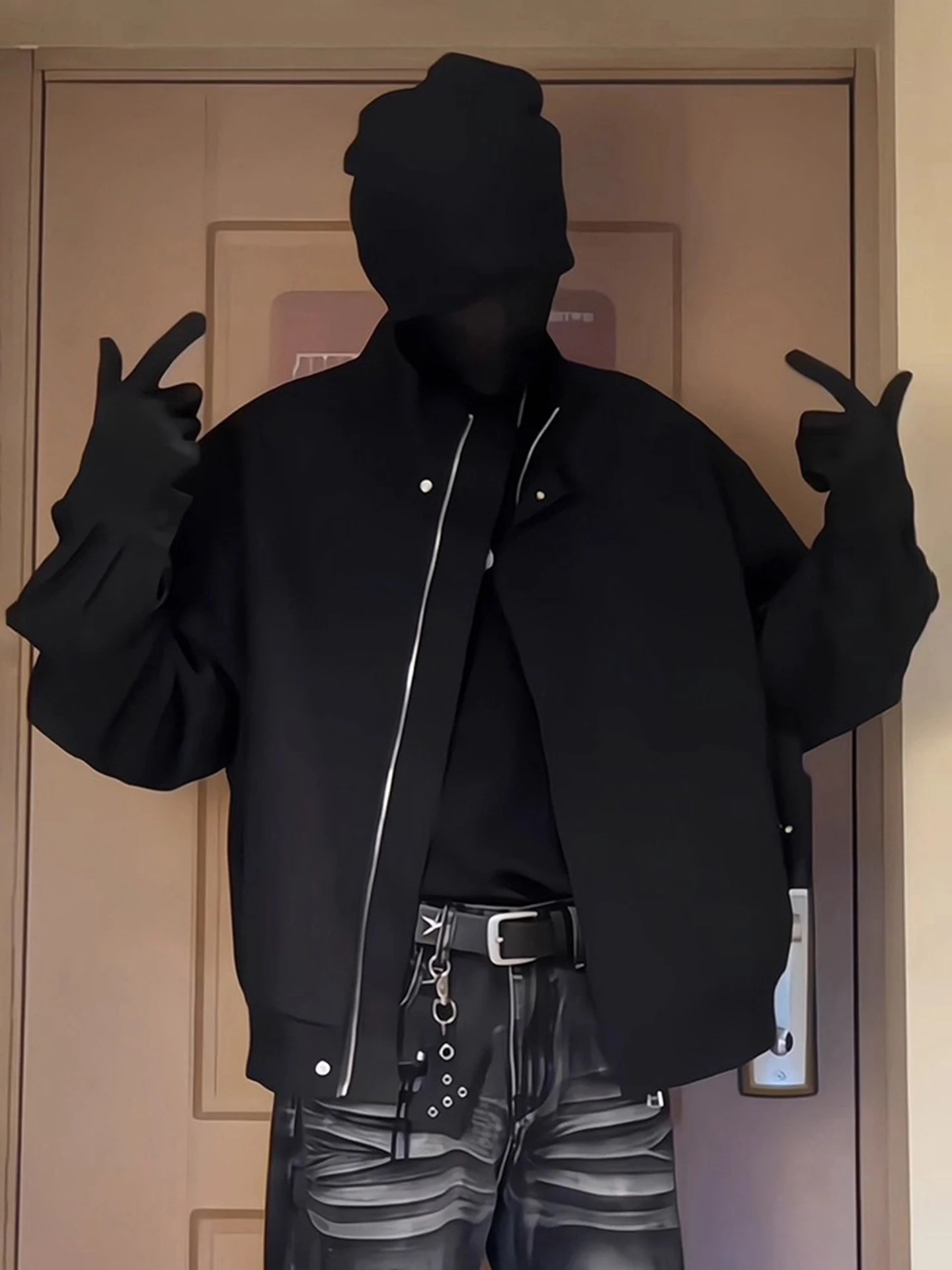 

Bla Stand Collar Jaet Men's ort Casual Sle Autumn Faion Urban Loose Fit Zipper Closure No Windproof Coat