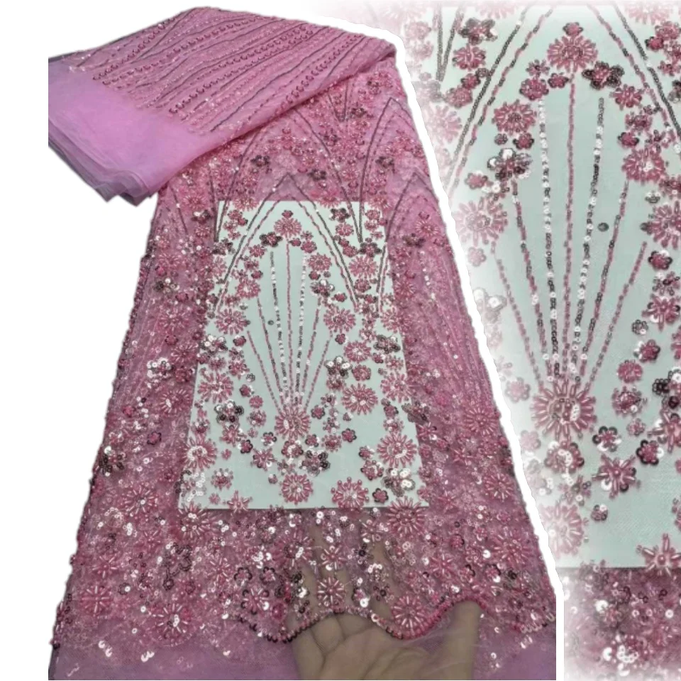 

Роскошная африканская ткань с бисером и пайетками, французское нигерийское сетчатое кружево, подходит для пошива свадебных и праздничных платьев, 5 ярдов, 2380