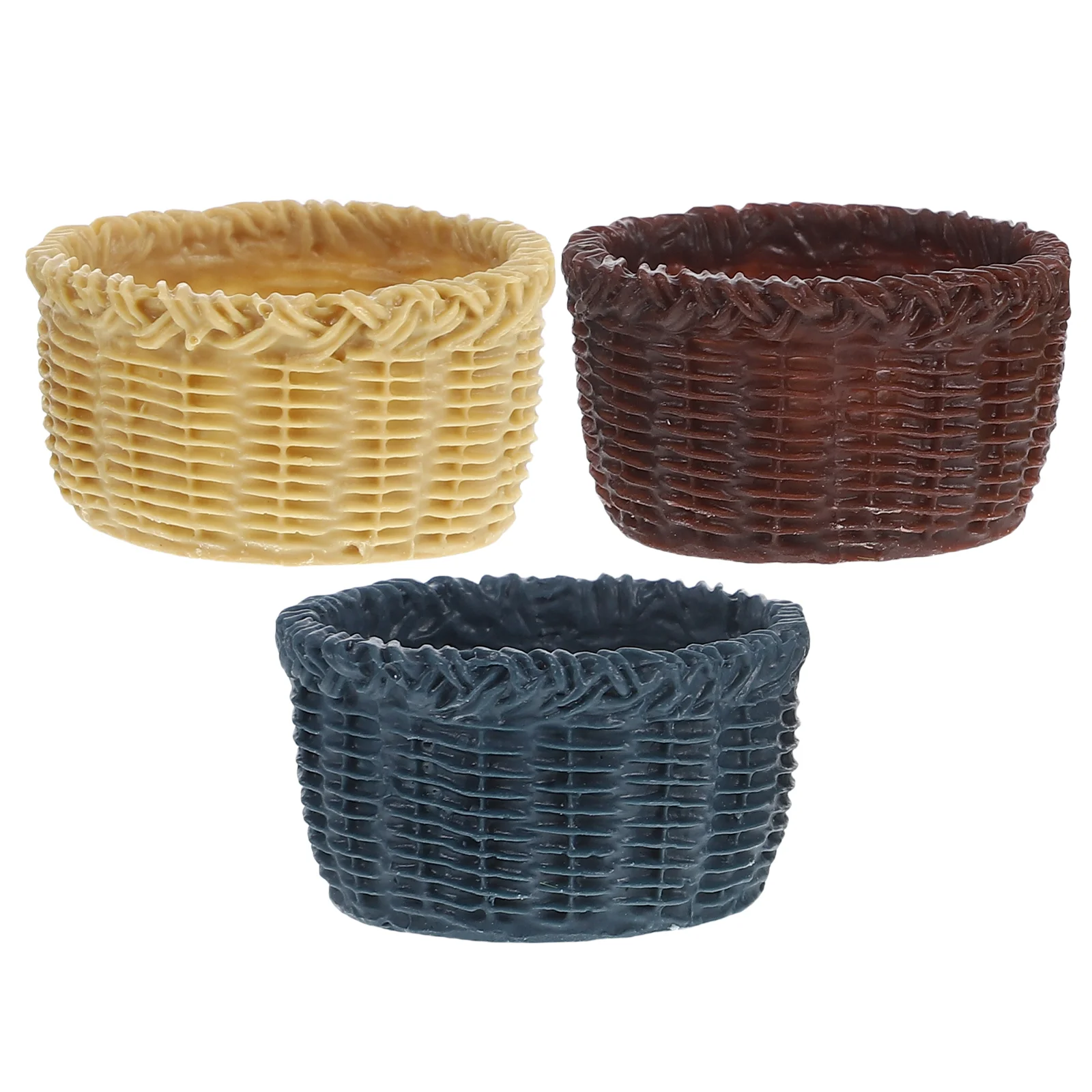 3 Pcs Mini Basket Model Resin House Toy Decorate Small Storage Micro Scene Woven Baskets