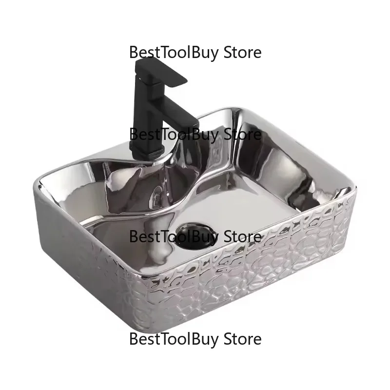 

Popular Style Art Basin Bath Sink Bathroom Design Art Basin Electroplate Gold Silver Color Table Top Hand Wash Basin for Hotel