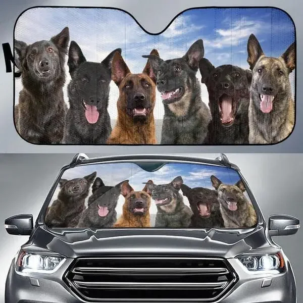 Dutch Shepherd Dog Team Blue Sky Pattern Car Sunshade Gift Idea for Dutch Shepherd Dog Lovers, Car Windshield Durable Auto Visor