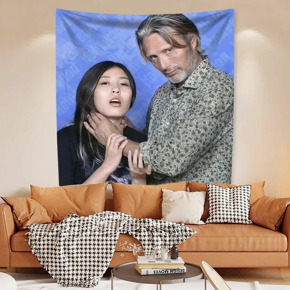 XxDeco Actor Mads Funny Meme Tapestry Mikkelsen Home Decoration Bedroom Dorm Background Cloth Wall Hanging Covering Friend Gifts