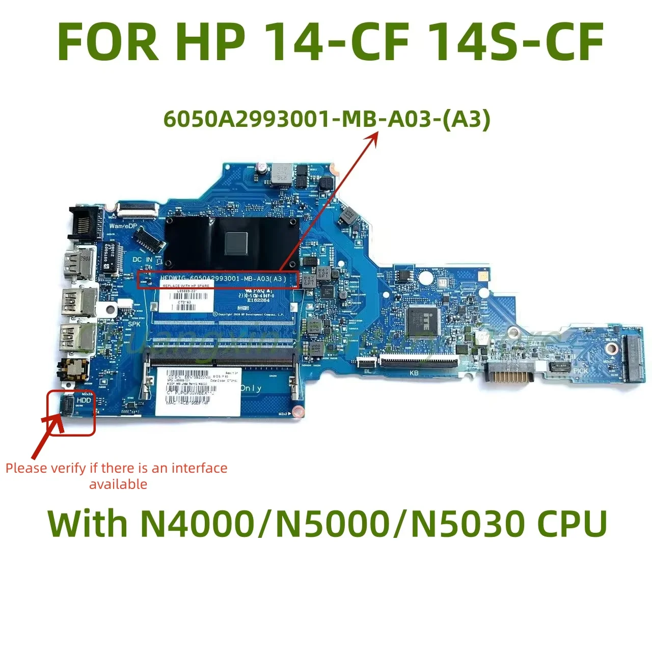 

6050A2993001/6050A2977701-MB-A03 Suitable for HP 14-CF 14S-CF laptop motherboard CPU: N4000/N5000/N5030 100% test OK shipment