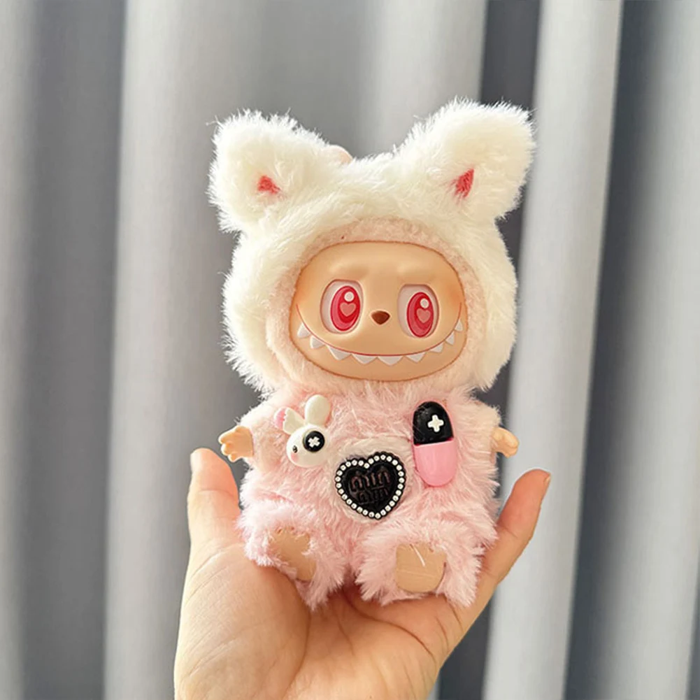 Mini pluszowe lalki ubrania dla Korea Kpop Exo Labubu V2 lalki śliczne gęś dinozaur Macaron zestaw ubrań prezenty strój akcesoria