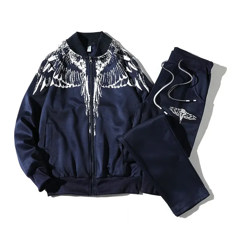 Tracksuit Men Oversized Wings Print Pattern Two Piece Set Clothes for Men Slim Baseball Uniform Sports Casual Zipper Sweatpants