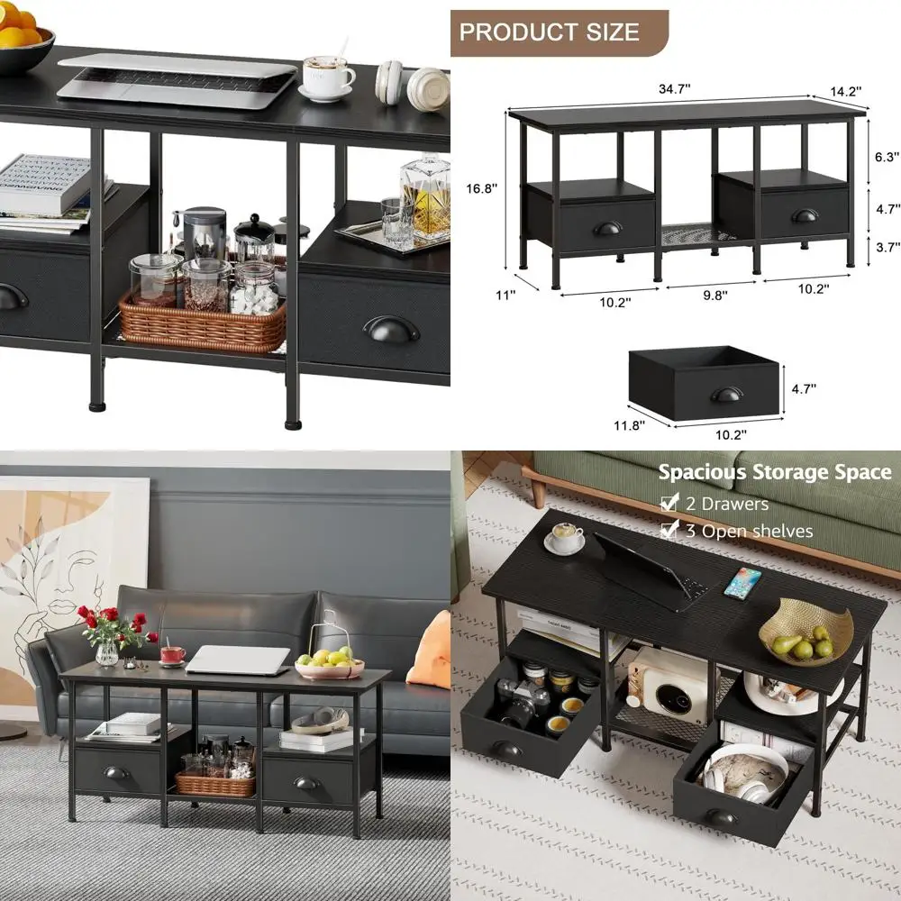 

Современный журнальный столик с двумя ящиками и 2-уровневой полкой, небольшой центральный столик для гостиной, черный