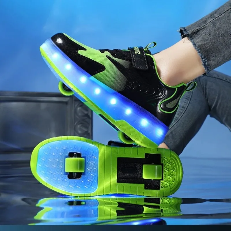 

2-колесные роликовые коньки, обувь для мальчиков и девочек, светодиодные роликовые коньки для детей, гоночные кроссовки для катания на коньках с колесами