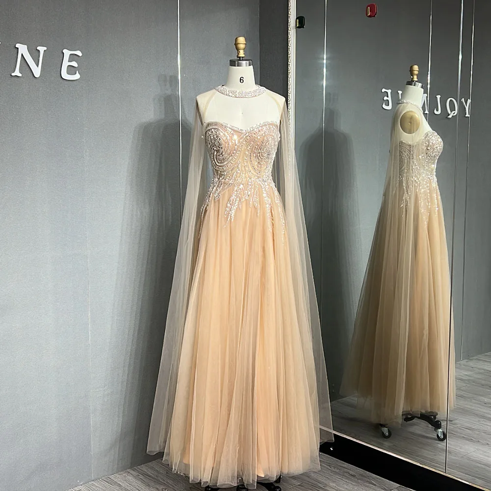 YQLNNE Nude Champagne Long Slit Prom Dresses Sweetheart Beading Tulle Aline Evening Gown Lace-up