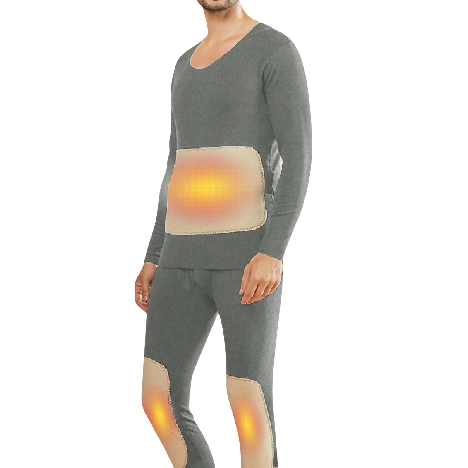 

Plus Size Mens Thermal Underwear Set Autumn And Winter Silk Patch Base Thermal Long-Sleeved T-Shirt Pants Set Seamless Underwear