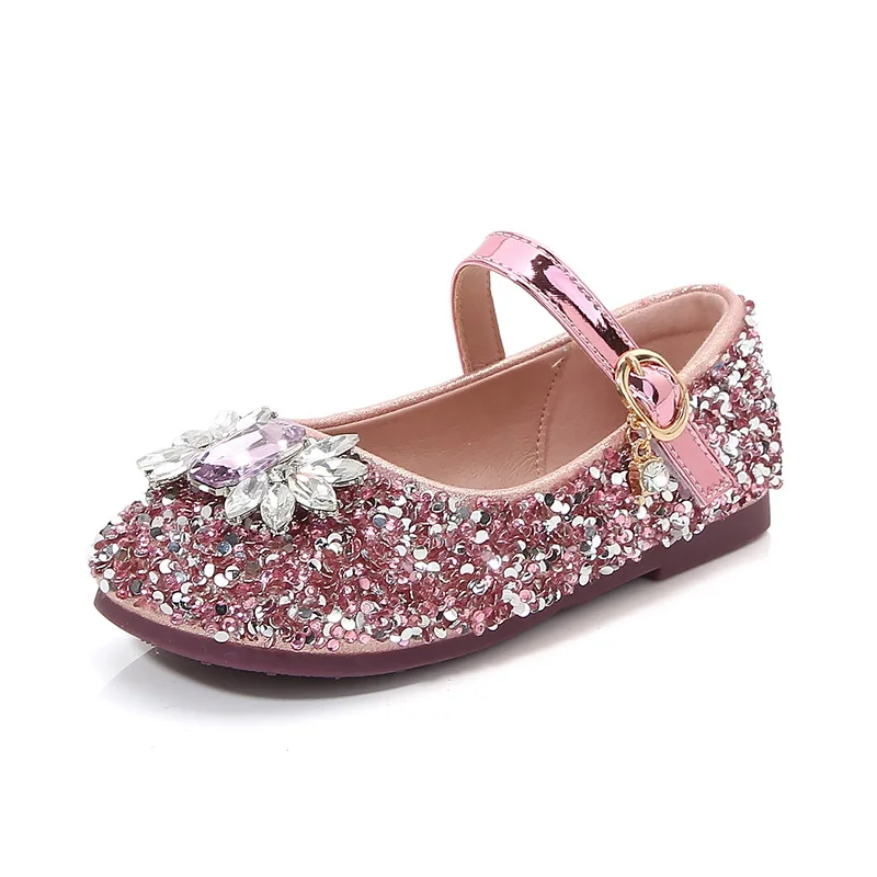 Scarpe piccole in pelle per bambini con strass alla moda con strass in tinta unita da ragazza scarpe singole con suola morbida per bambini di taglia media e grande