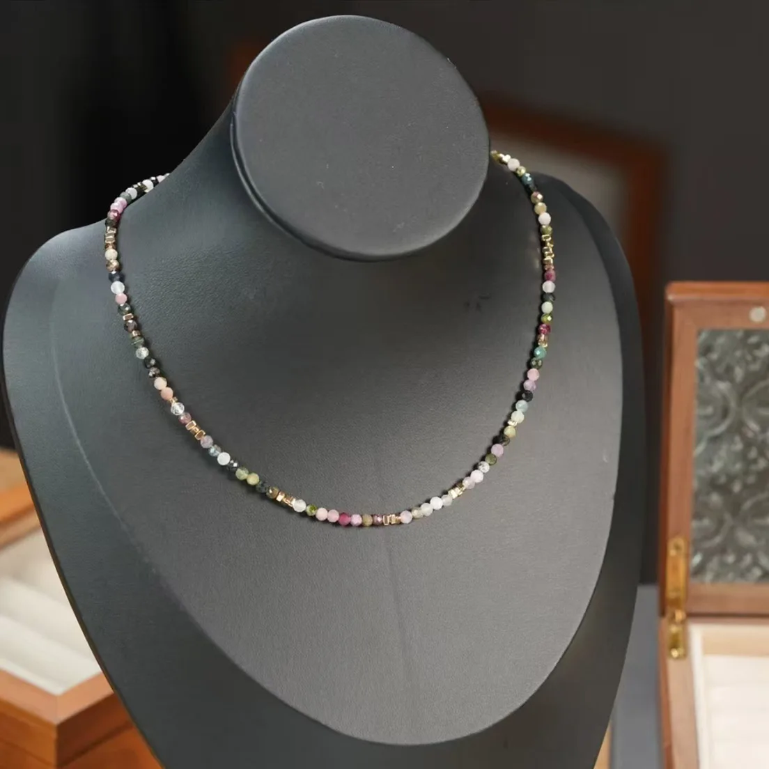 Fashion Colorful tourmaline natural stone bead necklace titanium steel accessories suitable for travel birthday parties