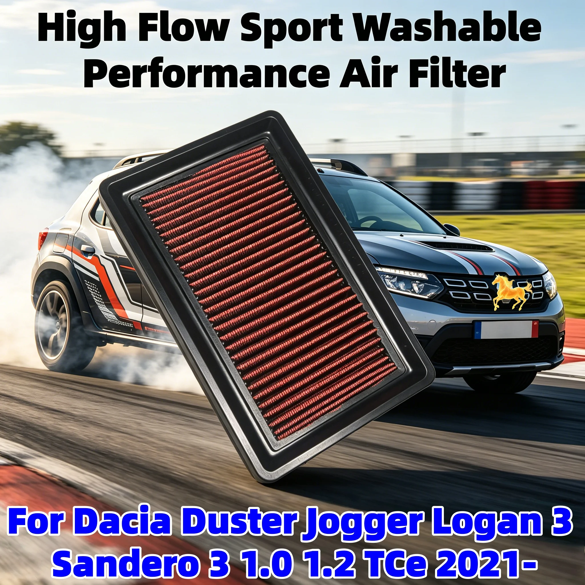 Image of Hochleistungs-Sportluftfilter, waschbar, für Dacia Duster Jogger Logan 3 Sandero 3 1.0 1.2 TCe 2021- 33-3187 165464877R