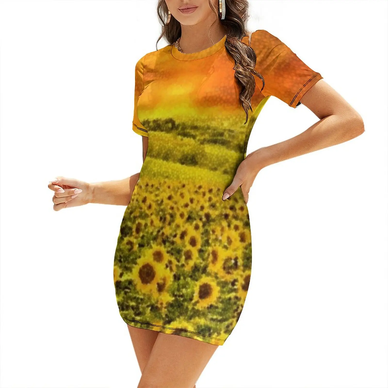 

Tuscany sunflower rolling hills and fields - Style 2 - Jéanpaul Ferro Short Sleeved Dress prom clothes Dress women