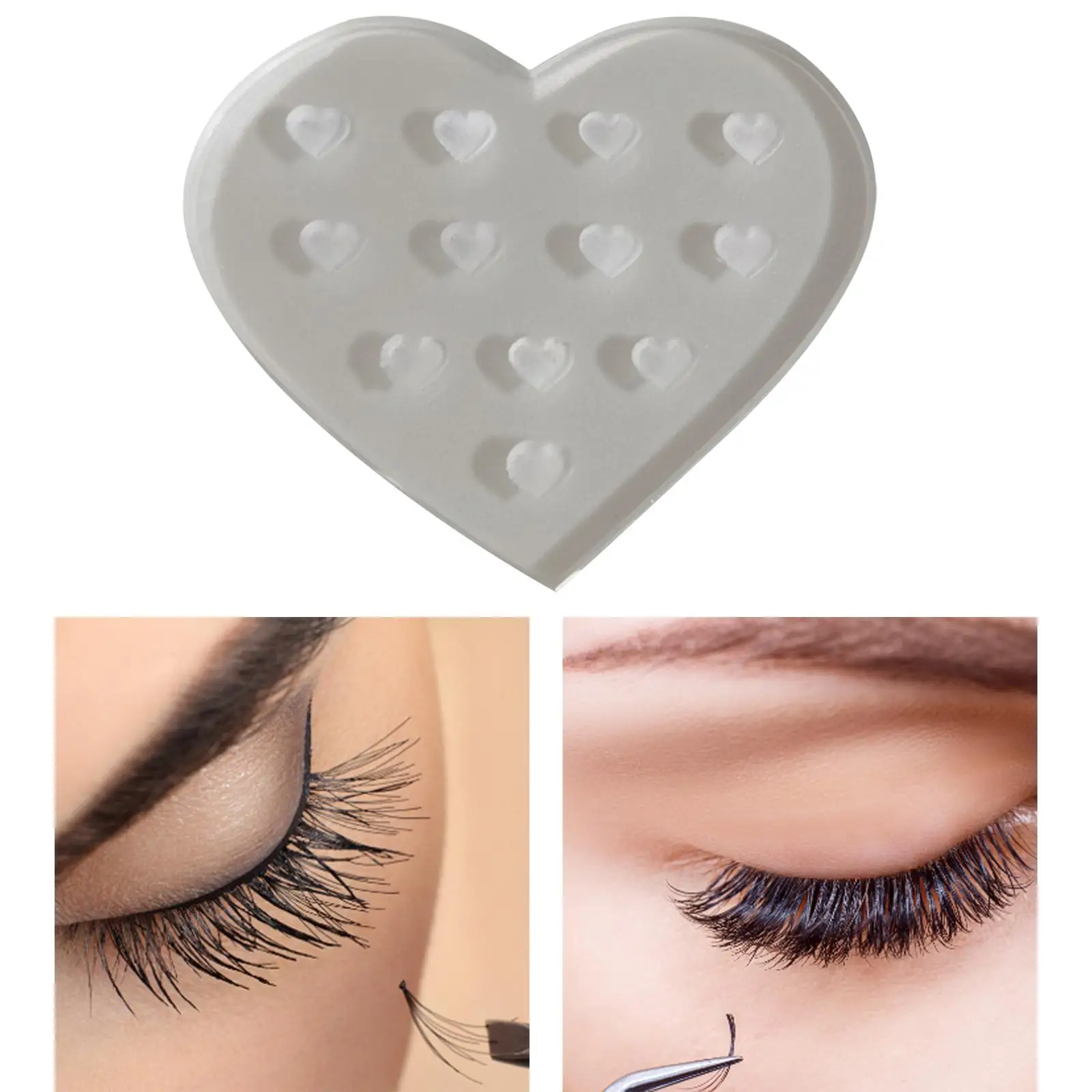 Soporte de pegamento para pestañas de cristal con forma de corazón, soporte adhesivo para pestañas lavable, paleta reutilizable para extensión de pestañas y Kit de elevación