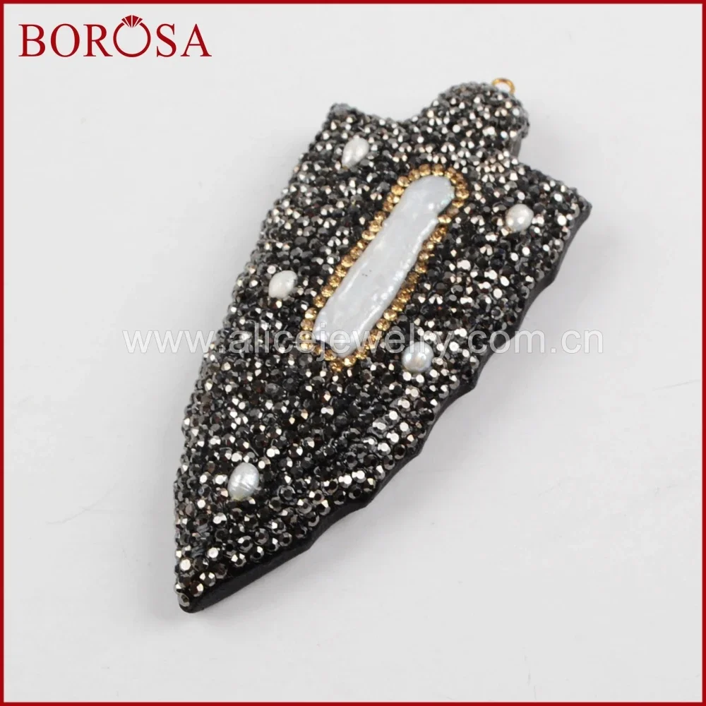 BOROSA Python Skin Back Freshwater Pearl Bead Charm Crystal Zircon Rhinestone Pave Natural Charm for Women Necklace Pendant