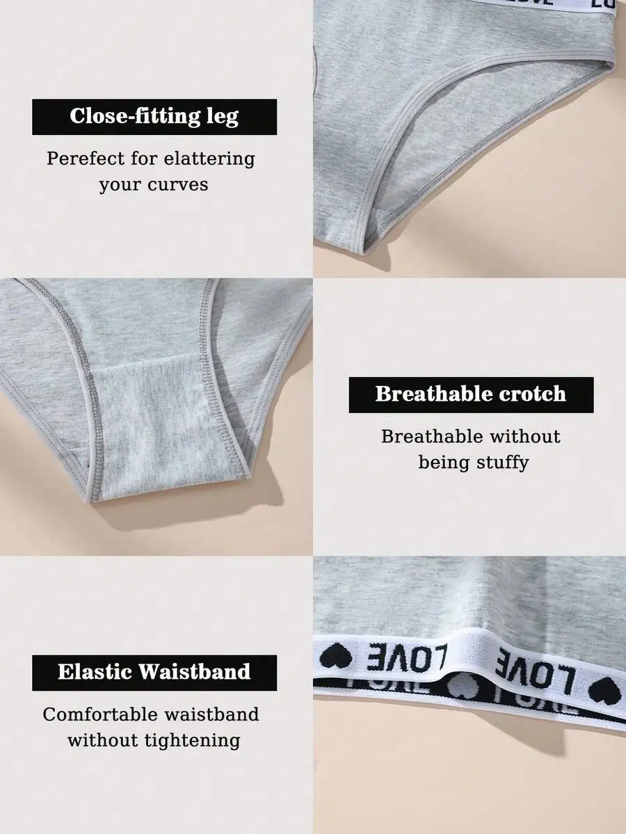 

14-Pack Cotton Womens Low-Rise Panties With Love Letter Print Breathable Comfortable Waistband