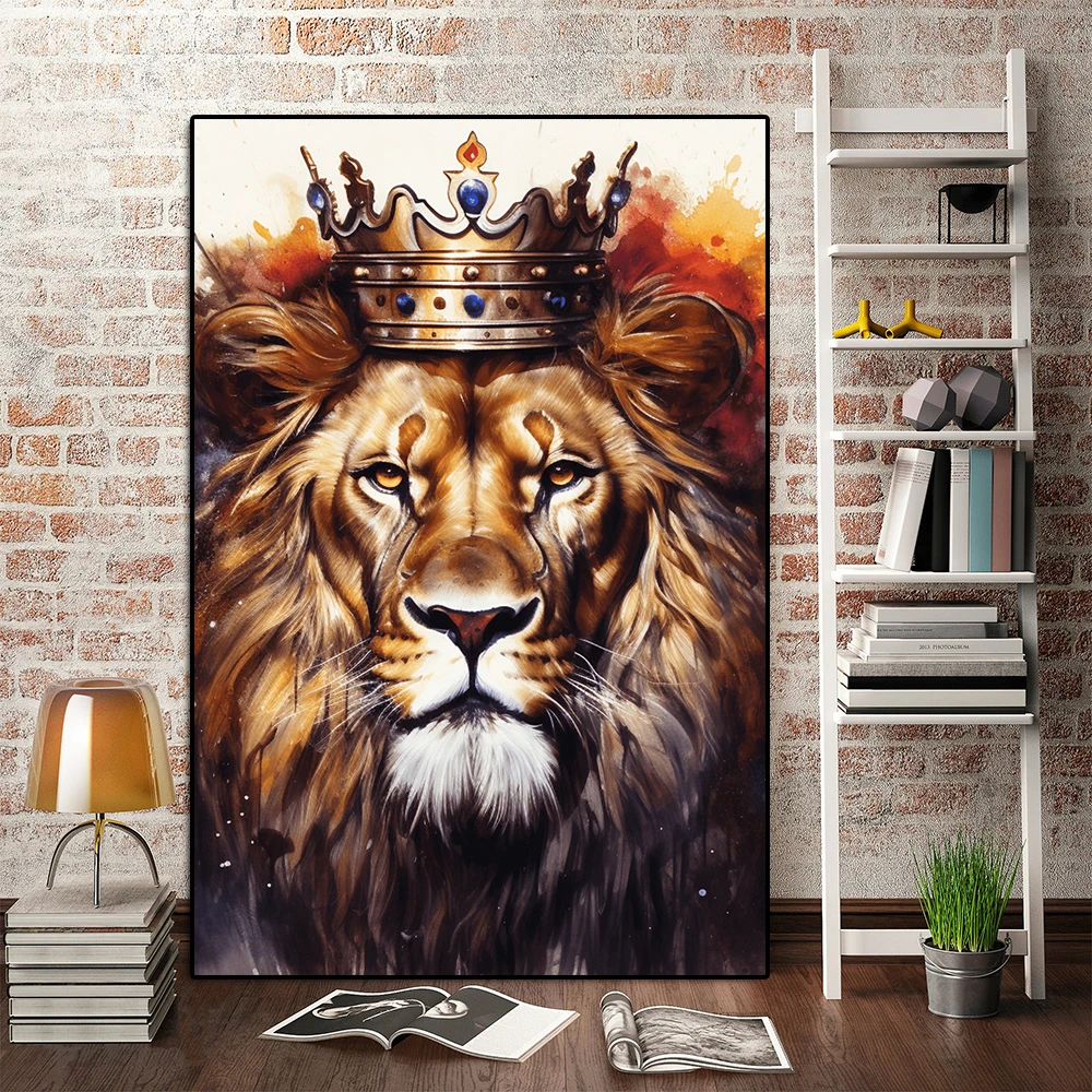 

Fashion Lion Wearing Crown Comic Poster And Print Abstract Animal Graffiti Canvas Painting Wall Art Mural Living Room Home Decor