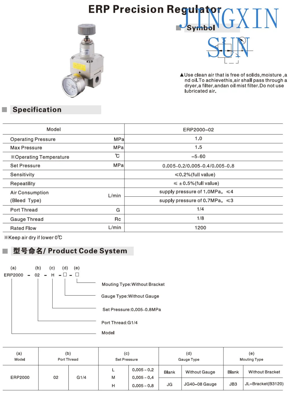 Pneumatic Air Source Treatment Precision Compressor Air Regulator Pneumatic Regulator ERP2000 Series