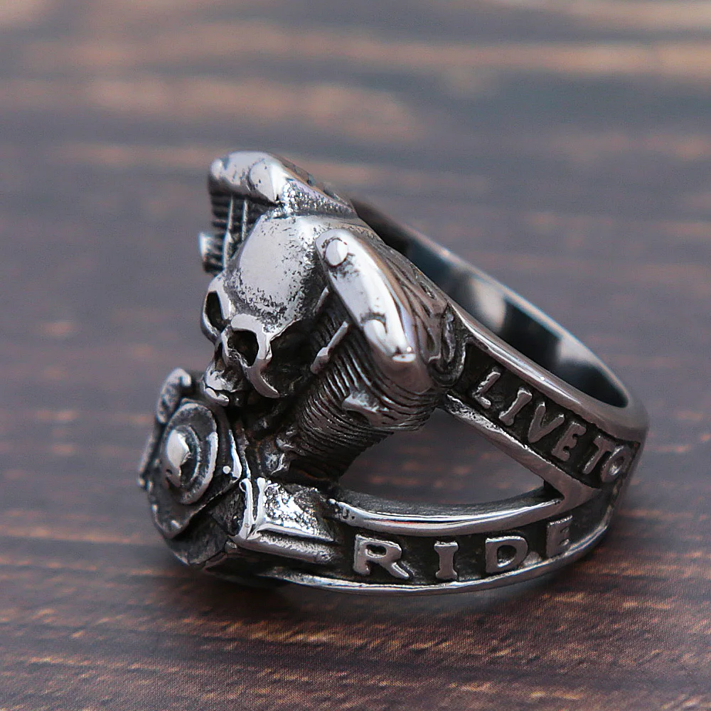 Steampunk Motorcycle Engine Skull Ring For Men Fashion Hip Hop 316L Stainless Steel Biker Ring Fashion Jewelry Gift Wholesale