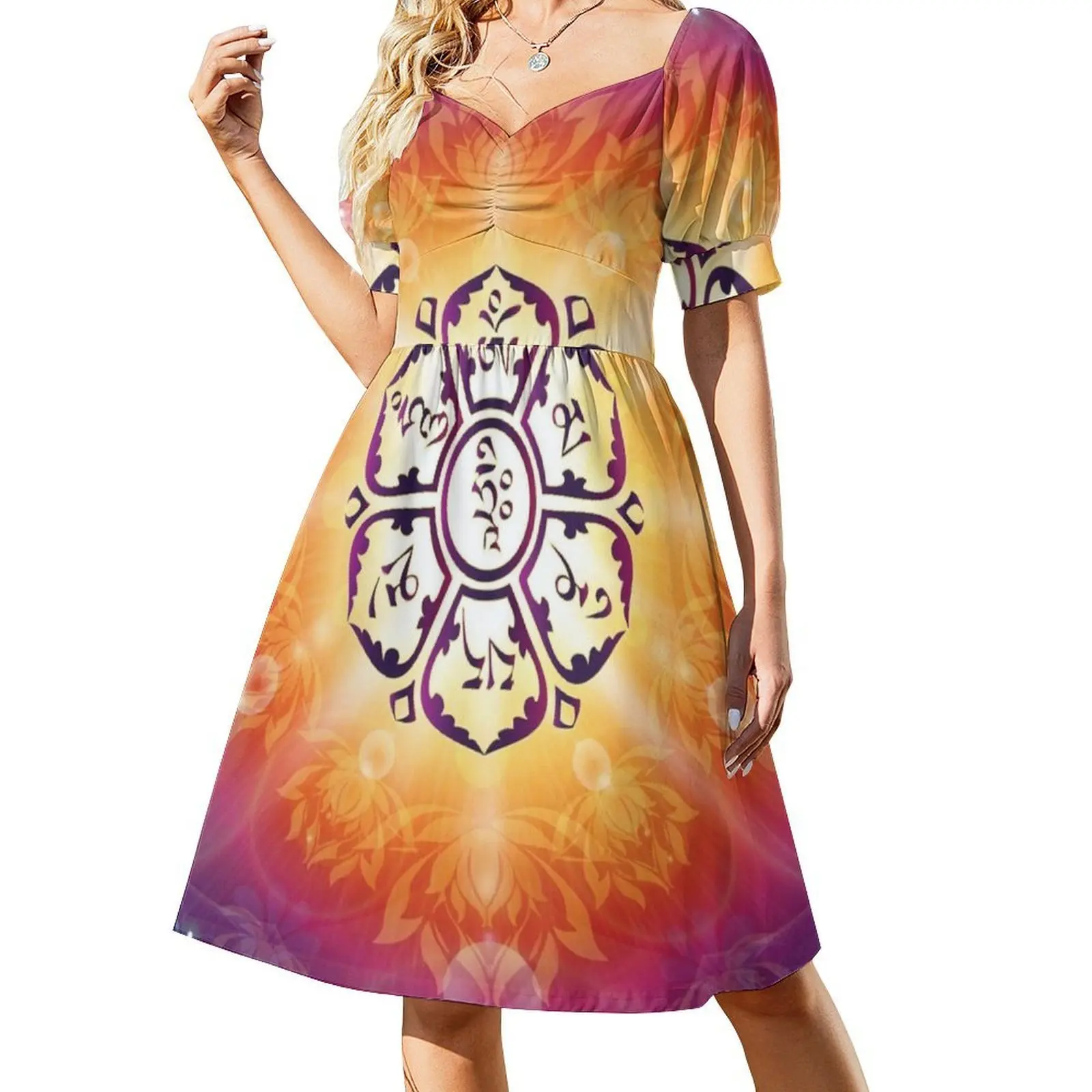 "Om Mani Padme Hum-Embodición de la compasión" ropa de calle para mujer vestido de fiesta estampado de moda ropa de Club para mujer Buda Lov