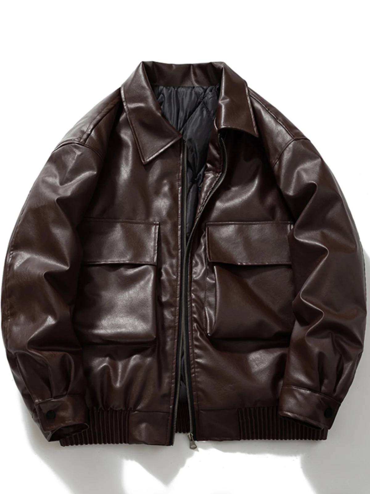 

Men's Biker Jaet Coat Thiened Fce Inner Brown Retro Bla Cotton Clothes Autumn Winter Faion Dad Clothes Sle