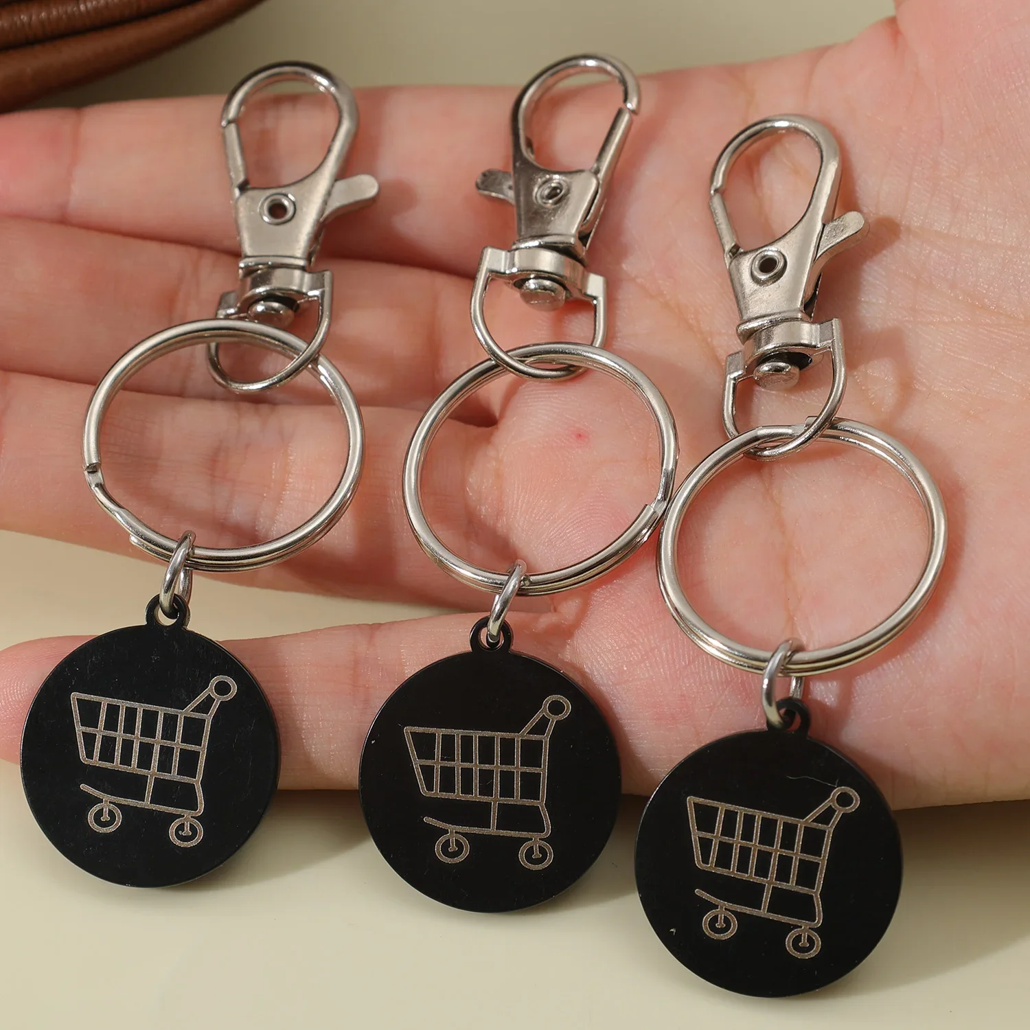 1/6 Stück Metall-Einkaufswagenchips Schlüsselanhänger, universelle kleine Einkaufswagenchips aus Edelstahl, Schlüsselring, Supermarkt-Zubehör – Detail 6