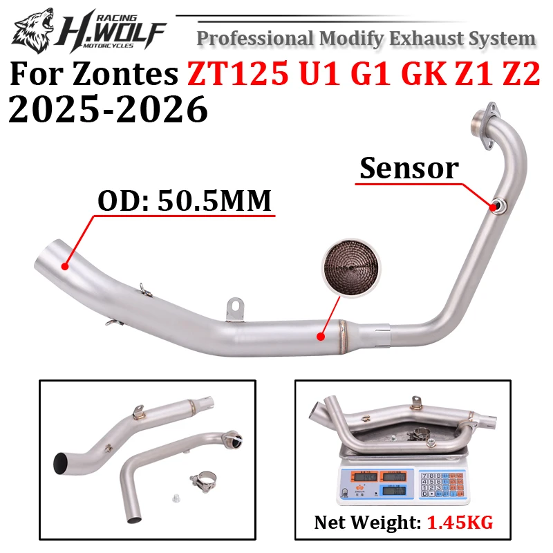 Slip On Motorcycle Euro 5 Exhaust Modify 51MM Muffler GP Escape Front Link Pipe For ZONTES ZT125 ZT 125 U1 G1 GK Z1 Z2 2025 2026