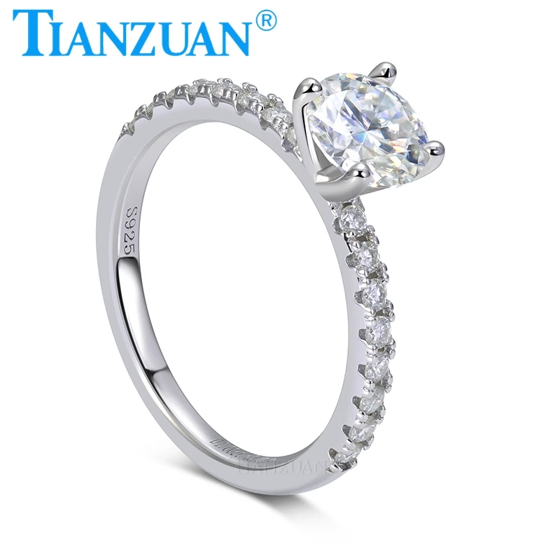 

925 Sterling Silver Rings 6.5mm D Color Moissanite Wedding 1.9mm Half Eternity Ring Engagement Rings for Women Jewelry Gifts