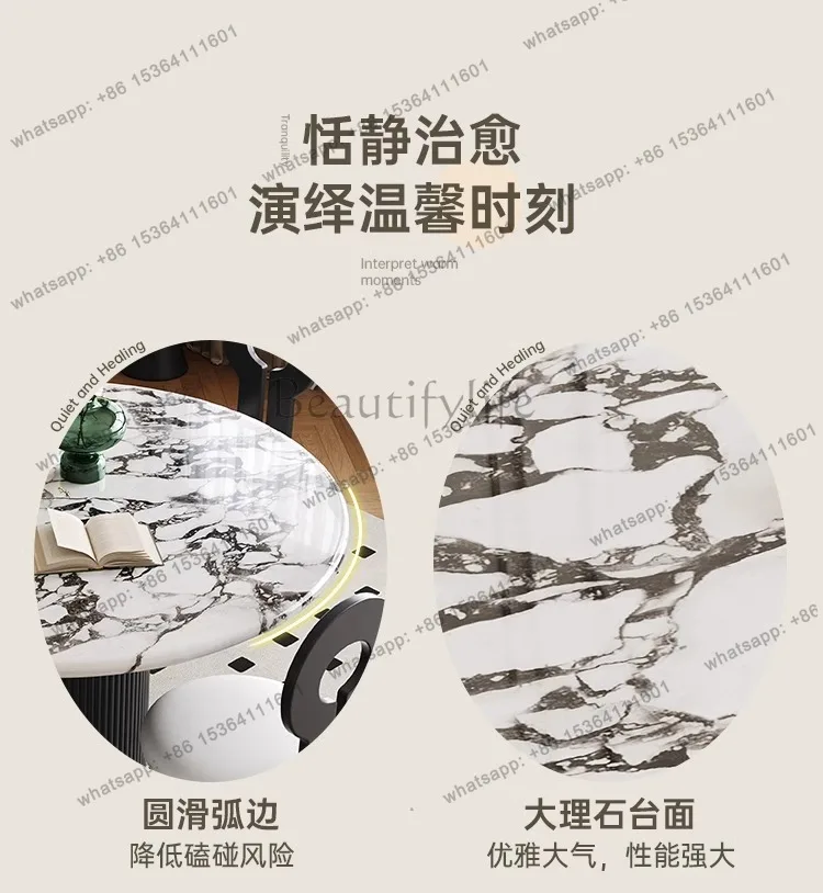 Nordic dining table high-end marble round table living room household small apartment cream style