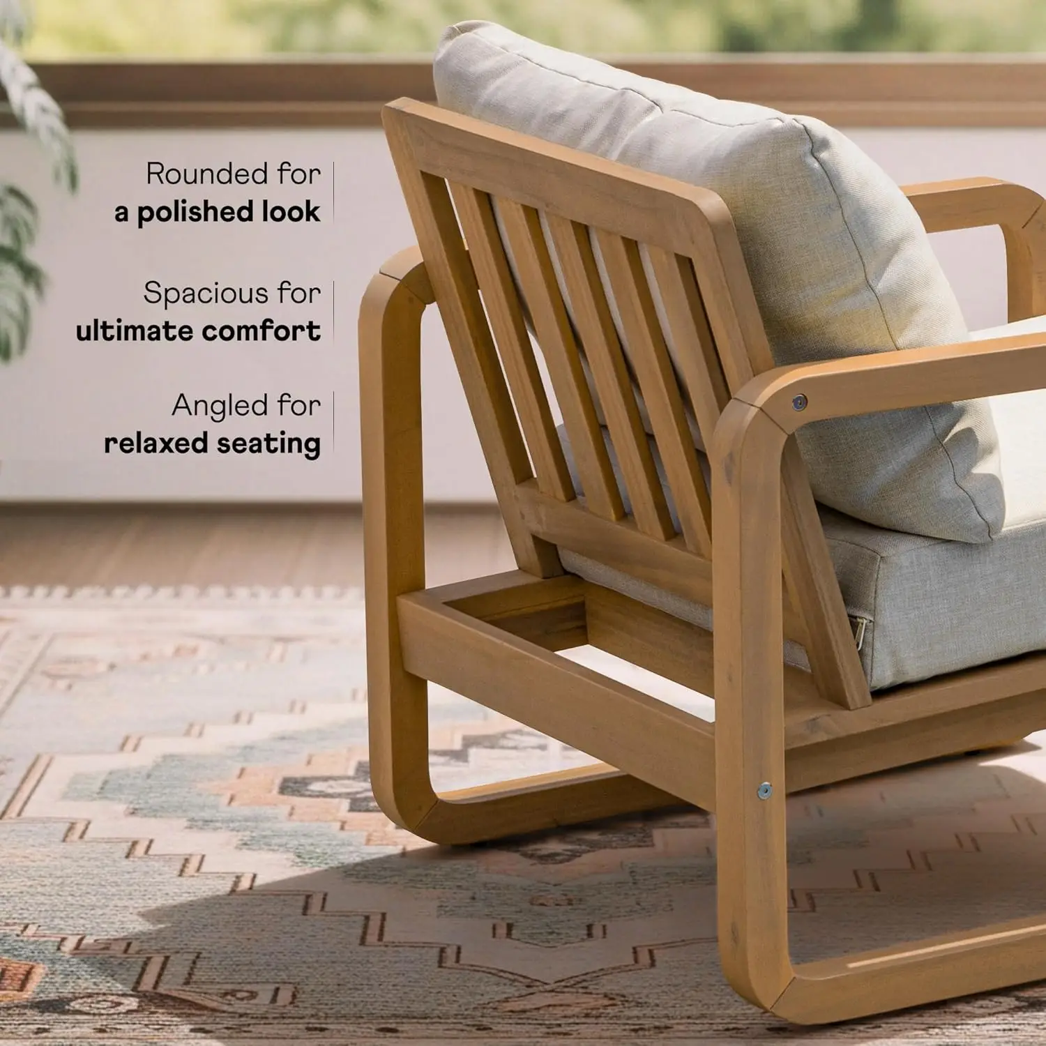 Conjunto de 2 cadeiras club Idzo Ivy Wood – tecido bege, poltrona de madeira para exterior com almofadas para pátio, jardim ou varanda Re
