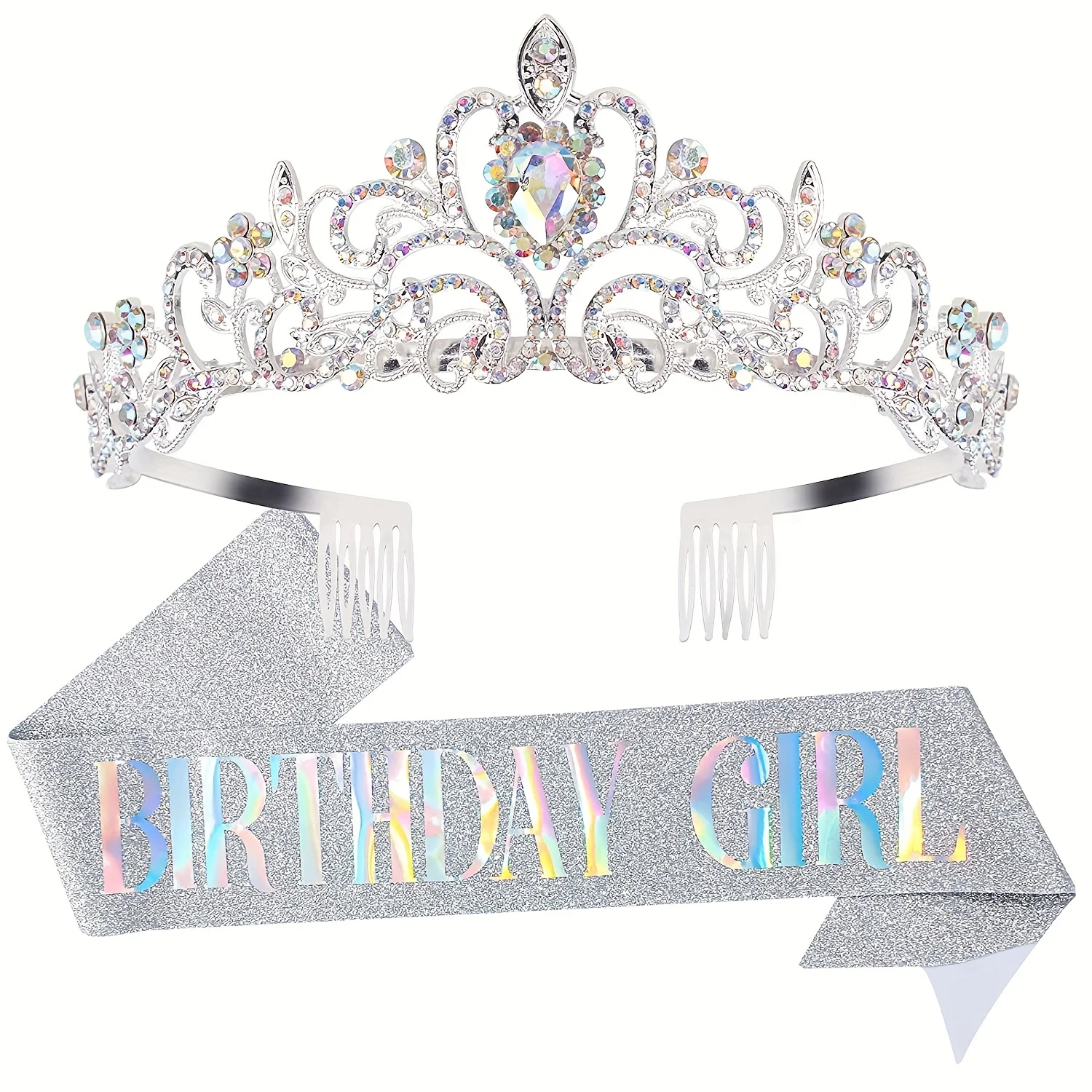 Bling Rhinestone Crystal Crown Tiara Birthday Girl Queen Sash and Crown for Women Birthday Party Decoration Kit