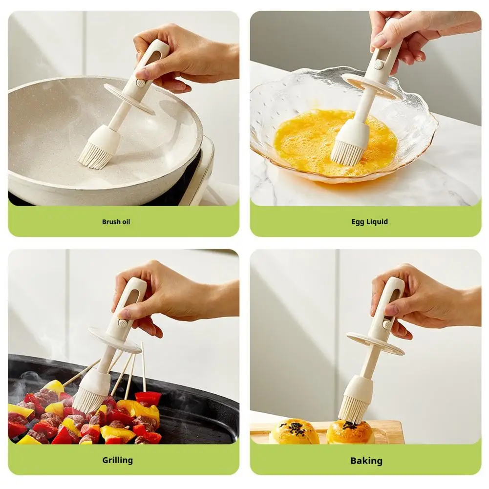 Retractable Handle Brush Glass Oil Bottle with Silicone Brush Oil Dispenser Pot Wide Mouth Vinegar Jar for Barbecue Baking