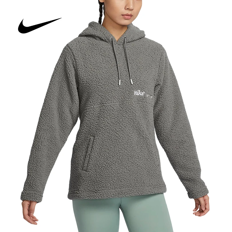 

Женская зимняя теплая ветрозащитная толстовка Nike с капюшоном из флиса шерпа, повседневная спортивная толстовка DQ6237-029