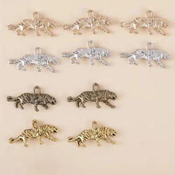 10pcs Tiger Charm Pendants For Jewelry Making, Antique Silver Color Tiger Pendants Charm, Mix Colors, 22x11mm