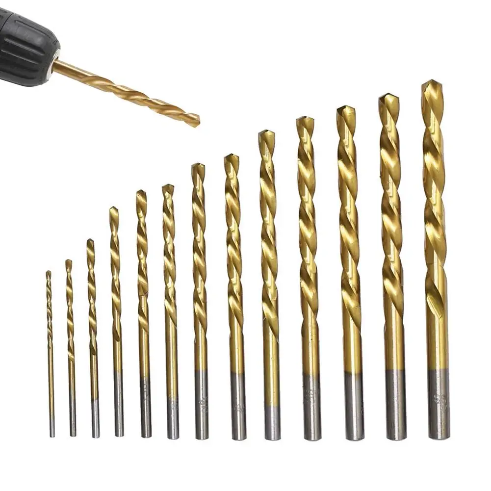 5/13Pcs Left Hand Drill Bit Set Metric Imperial, HSS Titanium Coated Reverse Twist Drill Bits 3.2-8.7mm 1/16