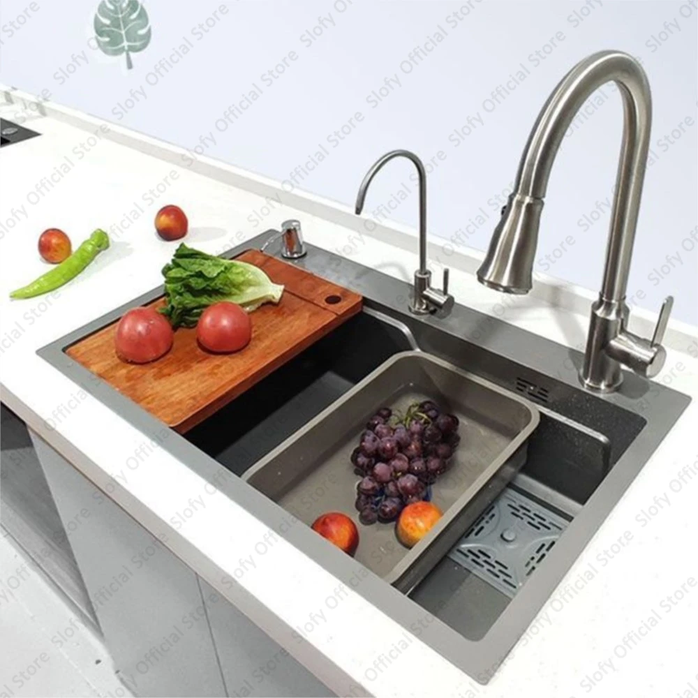 Multifunctional Kitchen Sink Stainless Steel Large Capacity Thickened Handmade Vegetable Basin Wash/Cut/Drain in One Full Set