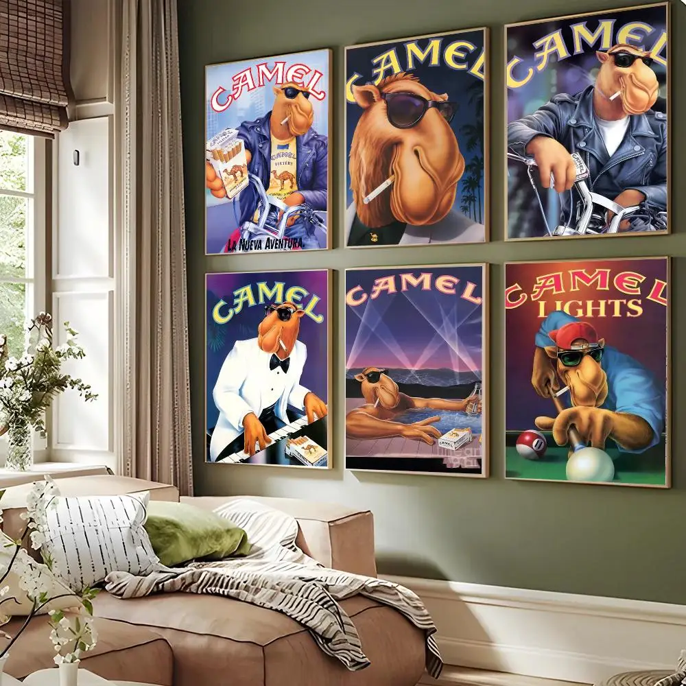 Camel Cigarettes Vintage Retro Poster Waterproof Sticky Wall Art Print For Bedroom Living Room Hallway Bar Home Decor