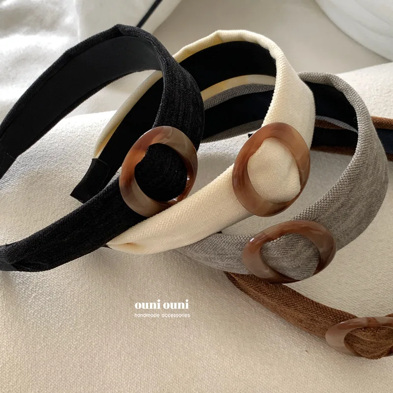 1pc Korean style minimalist circular wide edge headband with Maillard temperament and high-end pressure headband