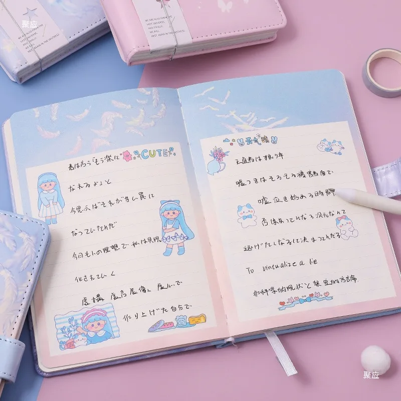 クリエイティブなポータブルノート、女の子のための手作りの愛と創造的な日記、かわいいカラーのページイラスト、手描きの日記プランナーノート