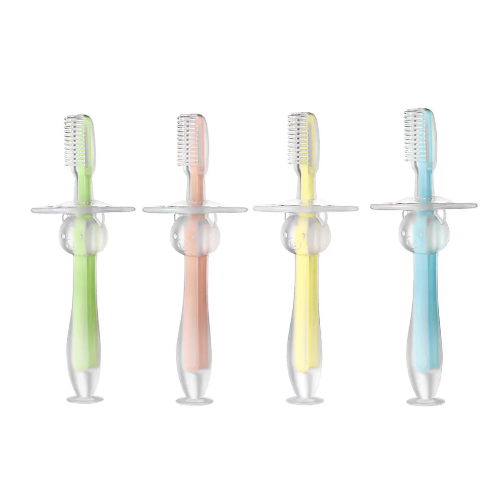 

4Pcs Baby Training Brush Silicone Teether for Infant Toddler Gentle on Gums Ergonomic Handle Teething Relief Suction Base