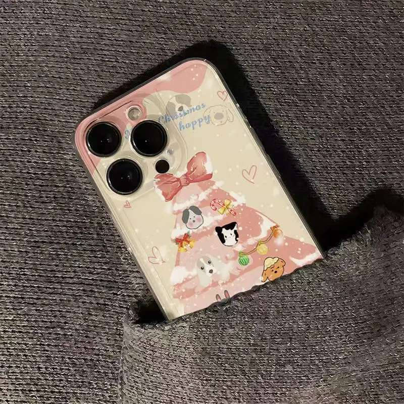 Animals Xmas Tree Phone Case For iPhone 16 15 14 13 12 11 Pro XS MAX 7 XR 8 7 Plus Clear Cover Fundas