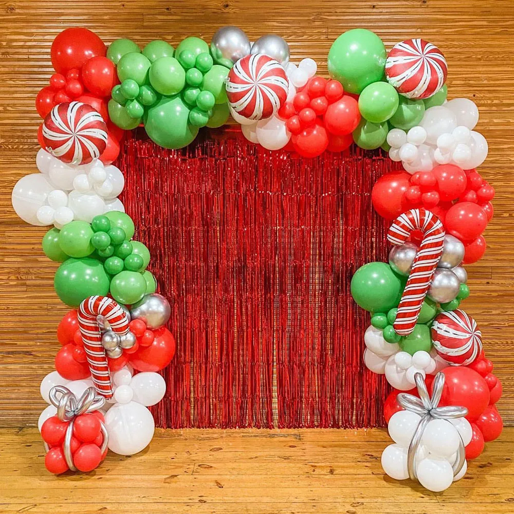 

118Pcs Christmas Balloon Arch Green Silvery Red White Candy Cane Balloons Garland Balloons New Year Christma Gifts Party Decor