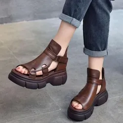 Roman-style Sandales Femmes Comfortable Sloping Heels for Women Retro Chunky Rocking Sandals Fashion Shoes Black Brown Sandalias