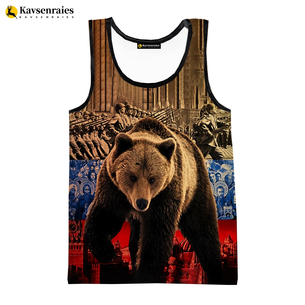 2023 New Russia Bear 3D Print Tank Tops Men Summer Vest Women Casual Sleeveless Shirts Hip Hop Streetwear Oversized Tops Tees