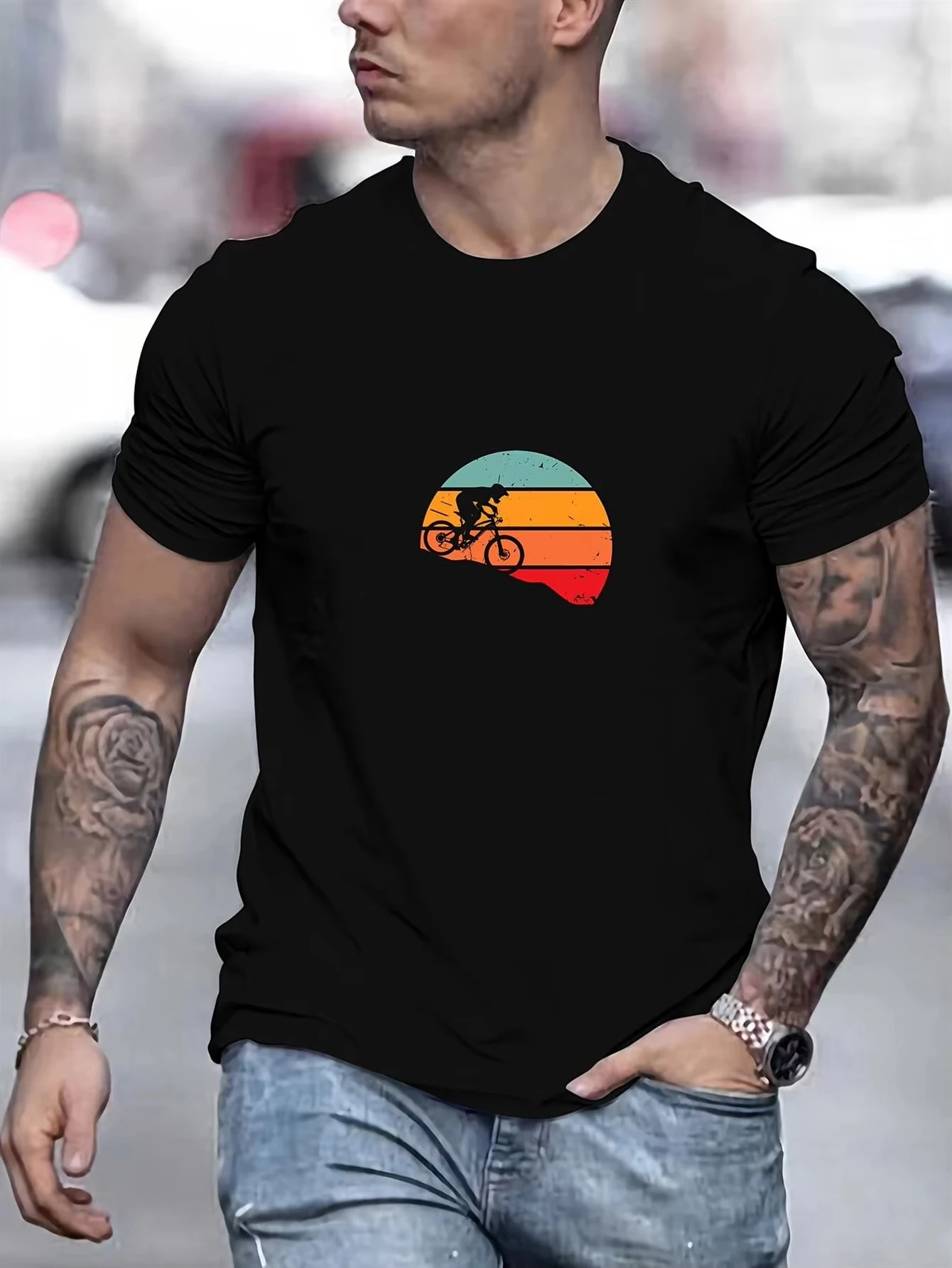 

Men's Sports Daily Cotton T-shirt Halloween Day of The Dead Theme Classic Letter Pattern Printed Casual Round Oversized T Shirt